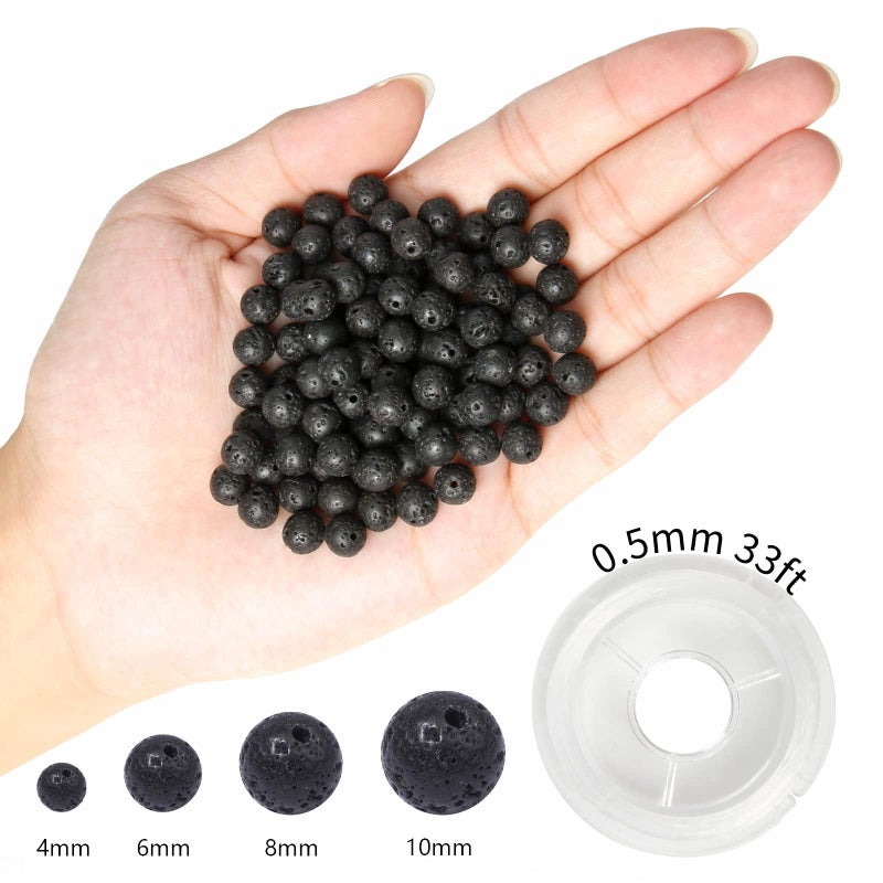 NITOPUPU 200Pcs 4mm Natural Black Volcanic Lava Gemstone Beads Round Loose Stone Beads for Jewerly Making with Crystal Stretch Cord - Image 2